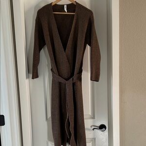 Amadi Anthropologie Women’s Alma Cozy Cardigan Ribbed Belted Brown